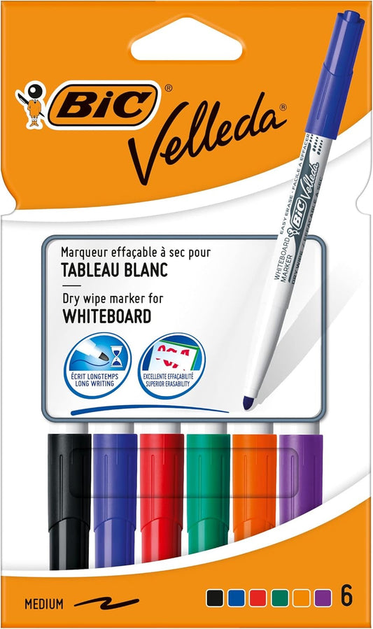 Lot de 6 marqueurs effaçables Bic® Velleda 1741 - Compatible OneGrip M Boite à BIP